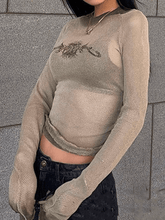 Langarm-T-Shirt aus Mesh mit Vintage-Print